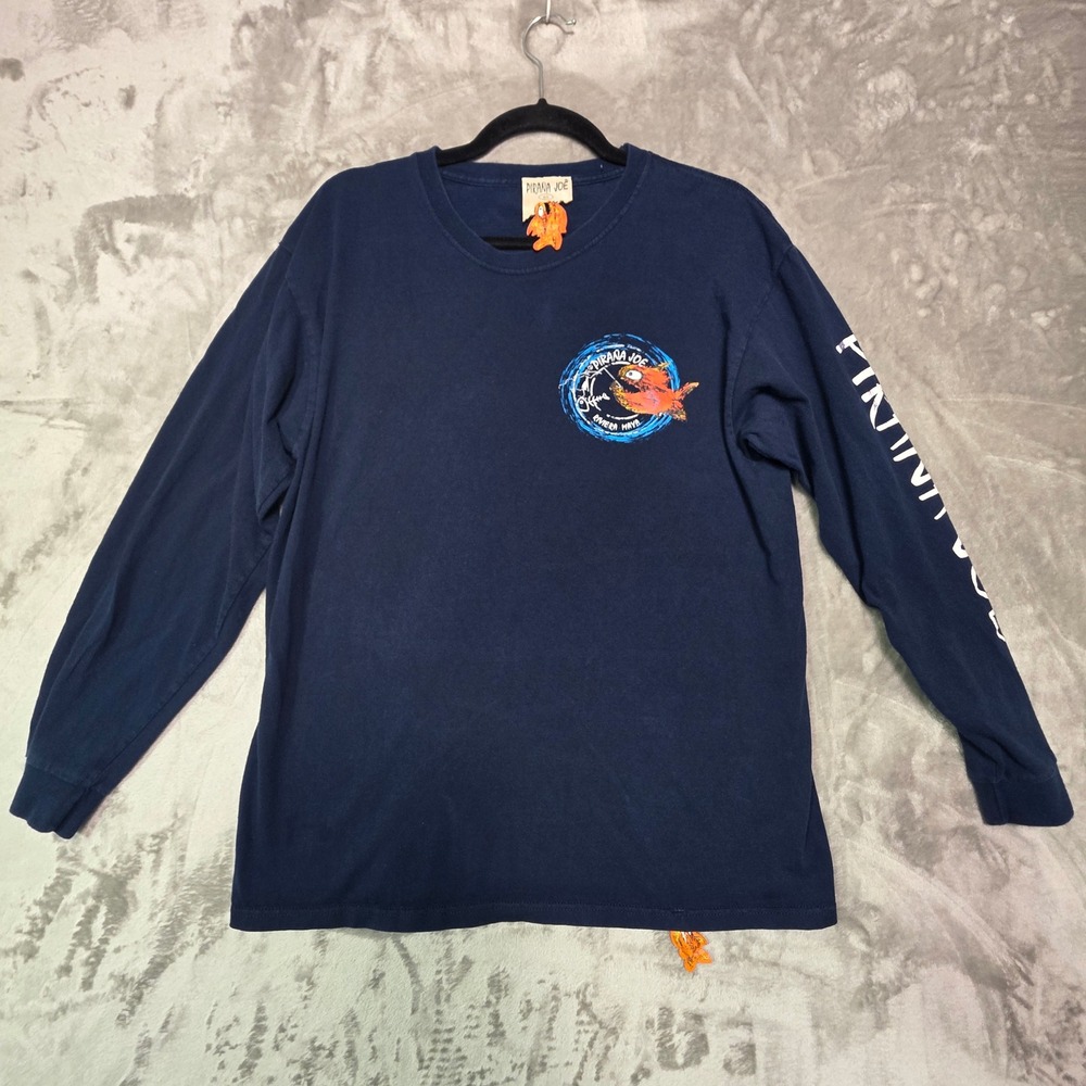 Pirana Joe Mens Long Sleeve Graphic T-Shirt Navy Blue Riviera Maya Mexico Large